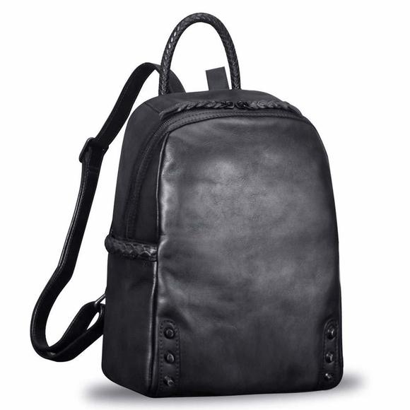 Genuine Leather Backpack Vintage Real Leather Knapsack Purse Uwu >:) - Picture 1 of 7